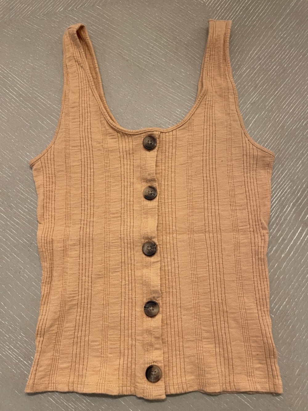American Eagle Outfitters Ribbed Faux Button-Front Tank — Tan